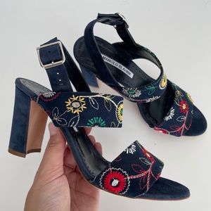 Manolo Blahnik Block Heel Suede Slingback Sandals Suede Shoes